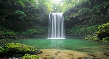 Waterfall Flowing Into Emerald Pool