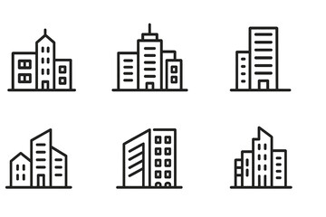 Obraz premium Vector icons representing various building styles suitable for urban design and architectural projects