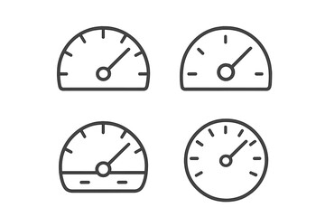 Various vector icons depicting speedometer gauges in minimalist design for use in digital applications or graphics