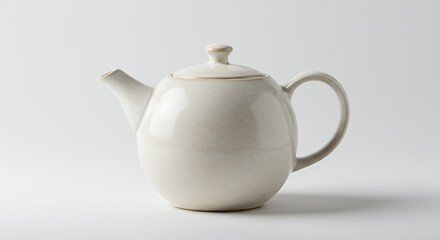 Elegant Off-White Ceramic Teapot on White Background