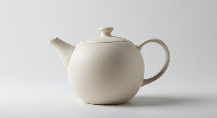 Elegant Cream-Colored Ceramic Teapot on White Background