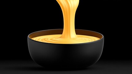 Creamy Cheese Pour with Black Bowl, and Gourmet Food.