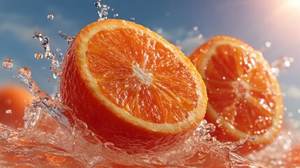 Orange Cut in Half with Water Splash