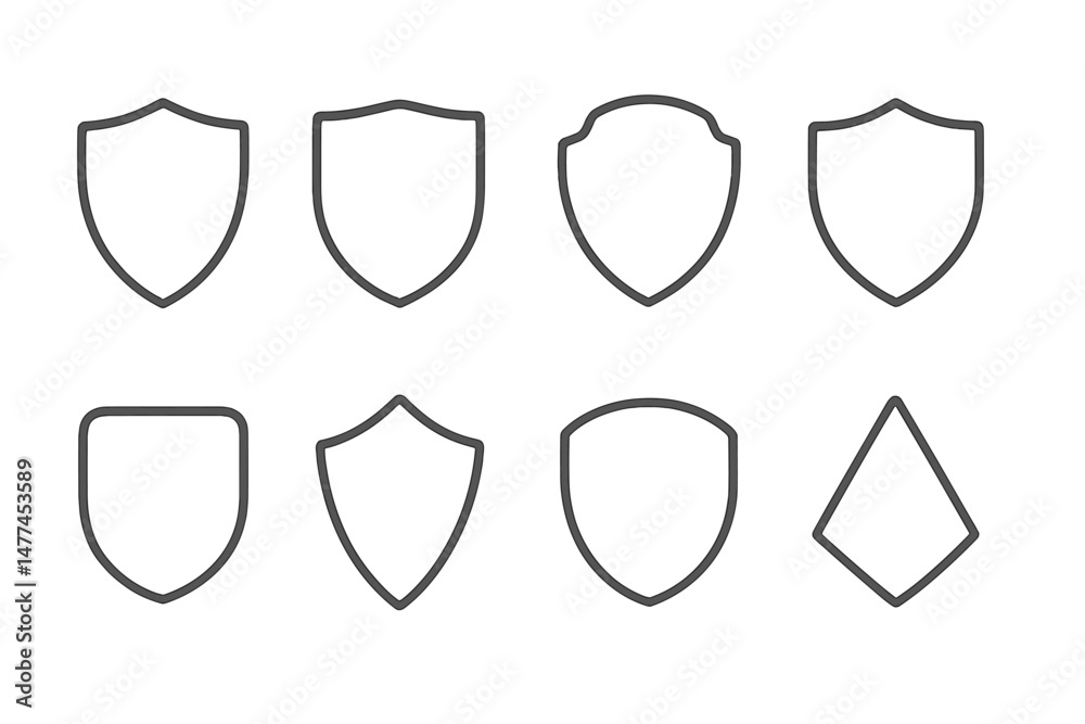 Poster various vector shield icons displayed in different shapes and sizes for design and graphic represent