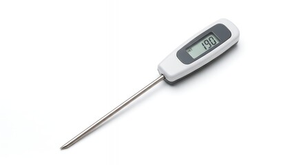 Digital Food Thermometer with Long Probe on White Background