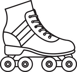 Retro roller skate vector illustration in black and white line style, ideal for sports graphics, fun activities, and vintage design themes