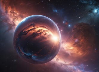 Obraz premium Ethereal orb, cosmic dust swirls, nebula glow , image, purple, glowing