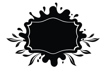 Black ornate frame with leaf accents surrounding a splash effect creates unique contrast
