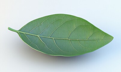 Obraz premium Single green leaf, isolated on white, nature backdrop, botanical illustration, for website design