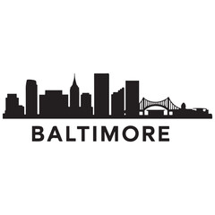 Obraz premium Vector Baltimore skyline. Travel Baltimore famous landmarks. Business and tourism concept for presentation, banner, website. Vector black silhouette. with white background