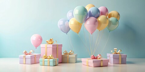 Pastel Balloons and Gift Boxes Celebration Scene