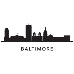 Naklejka premium Vector Baltimore skyline. Travel Baltimore famous landmarks. Business and tourism concept for presentation, banner, website. Vector black silhouette. with white background
