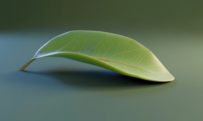 Single green leaf on dark green background, nature, studio shot, botanical illustration, website banner