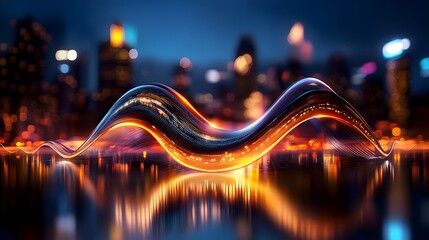Fototapeta premium Vibrant Neon Cyberpunk Cityscape With Luminous Curves Reflecting Dynamic Energy at Night in a Futuristic Urban Environment