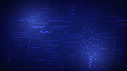 Abstract technology background with glowing flowchart lines, circuits, and data path nodes on a dark blue grid, ideal for AI, automation, and system visualization.