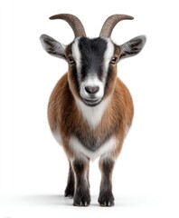 Fototapeta premium Adorable Goat with Curved Horns Looking at the Camera