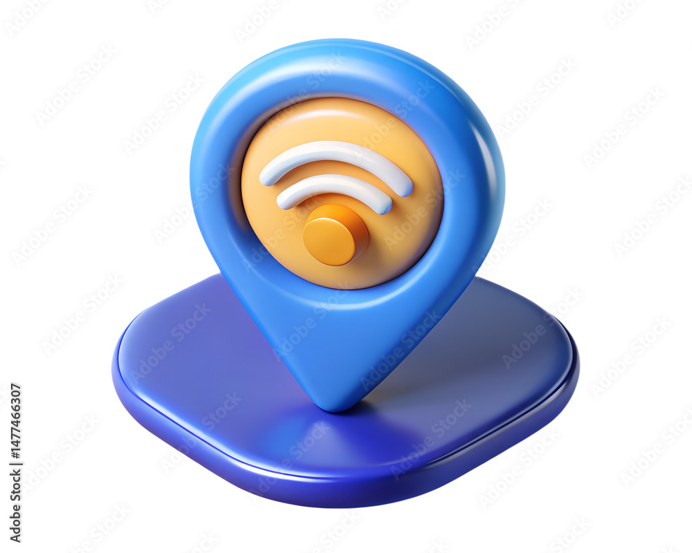 Poster modern 3d rendering icon of location with wifi signal indicating connectivity and internet access la