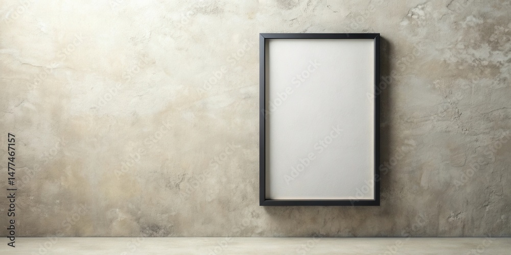 Aufkleber Blank canvas in a simple black frame against a textured wall background, ready for your design or artwork.