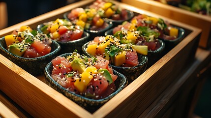 Poke Bowls with Tuna, Mango, Avocado, and Sesame Seeds