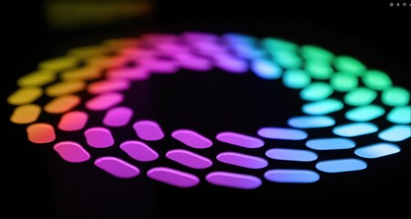 Colorful bokeh lights forming a circle in the dark