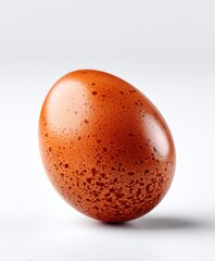 Fresh Brown Egg with Speckled Shell Displayed on White Background