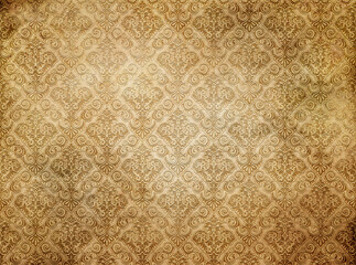 Old grunge paper background with decorative vintage ornament.