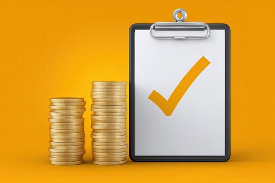 Financial growth strategy represented with stacked coins beside a checklist on a vibrant backdrop depicting prosperity empowerment and success in a competitive market landscape