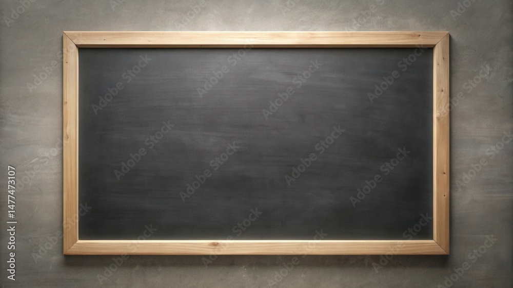 Aufkleber empty dark slate blackboard with light wooden frame on a textured wall, ready for your message