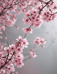 Obraz premium Delicate pink sakura petals drift on a soft-focus spring background , pink, petals, image