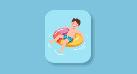 Child Floating on a Red Pool Float in a Light Blue Pool