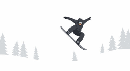 Minimalist winter scene with stylized gray pine trees and subtle snow details