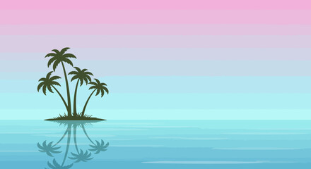 Silhouetted Palm Trees and Reflections on Calm Tropical Waters