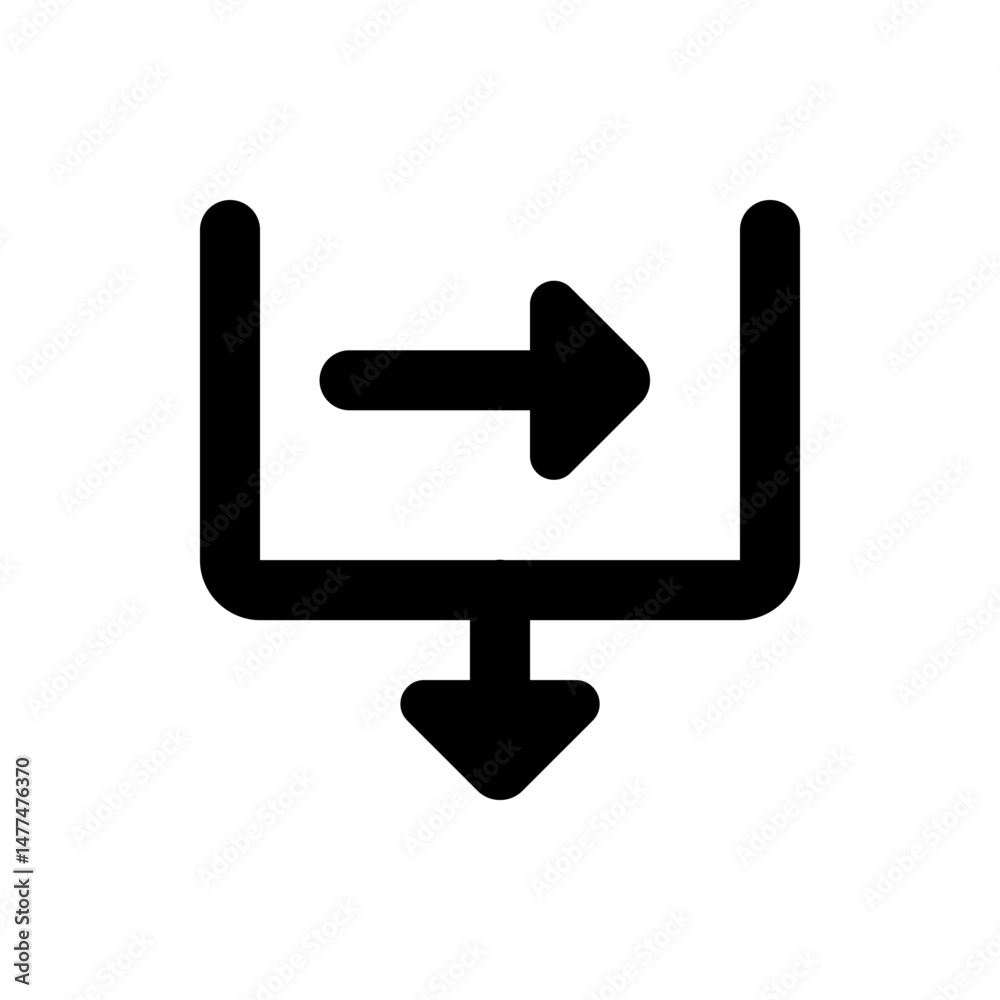Poster black icon showing a box with an arrow pointing right into it and an arrow pointing down from the bo