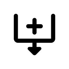 Obraz premium Black icon showing a plus symbol above a box with an arrow pointing down indicating downloading process