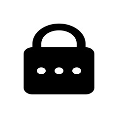 Illustration of a black padlock with a rounded handle and three white circles on the lower section of it