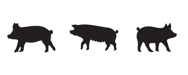 Silhouettes of three pigs with distinct physiques, ideal for educational charts, farming visuals, meat industry guides, or minimalist animal design projects
