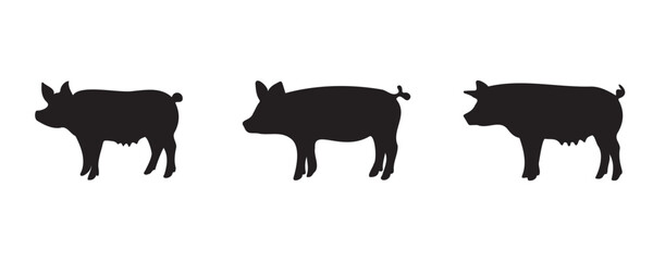 Silhouettes of three pigs with distinct physiques, ideal for educational charts, farming visuals, meat industry guides, or minimalist animal design projects