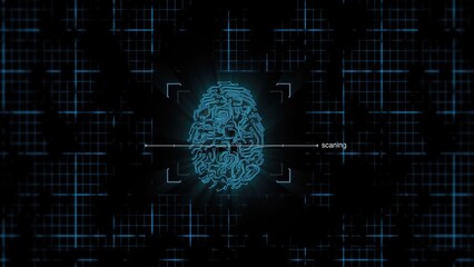 Fingerprint being scanned by laser on digital background with grid