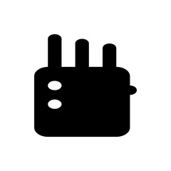 Illustration of a black electronic device with three prongs and two white circular indicators showing