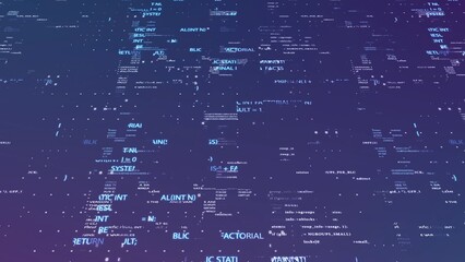 Programming code forming a futuristic data stream, software language flow, digital information technology concept
