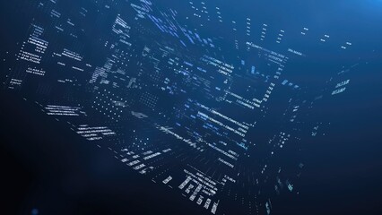 Programming code forming a digital world with futuristic perspective