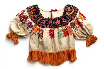 Peasant blouse with tassels isolated on white background