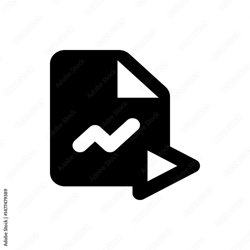 Poster illustration of a document with a folded corner and a graph line and a play symbol in black color sc