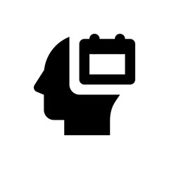 Silhouette of a head with a calendar icon inside representing memory or reminders and scheduling tasks