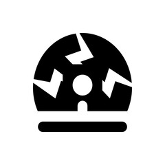 Illustration of a black cracked sphere with white lightning bolts and a stand on a white background design