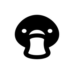 Illustration of a simple black and white cartoon duck with a round head and a large open beak shape