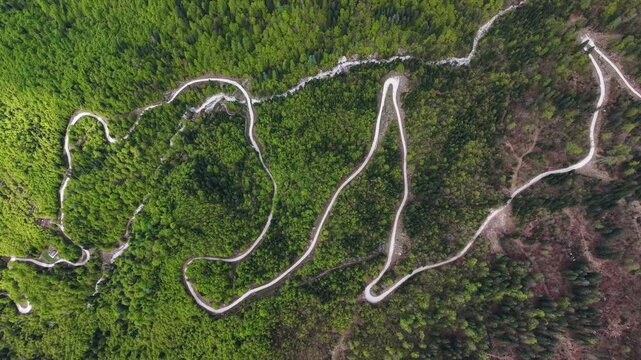 Aerial scenic view of the Julian Alps near Vrsic Pass, the highest mountain pass in Slovenia, Europe	