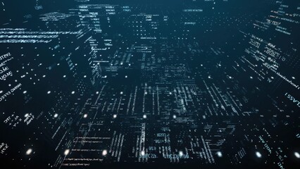 Digital rain of programming code creating immersive cyberspace environment