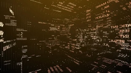 Programming code forming an abstract cyberspace environment with orange glow