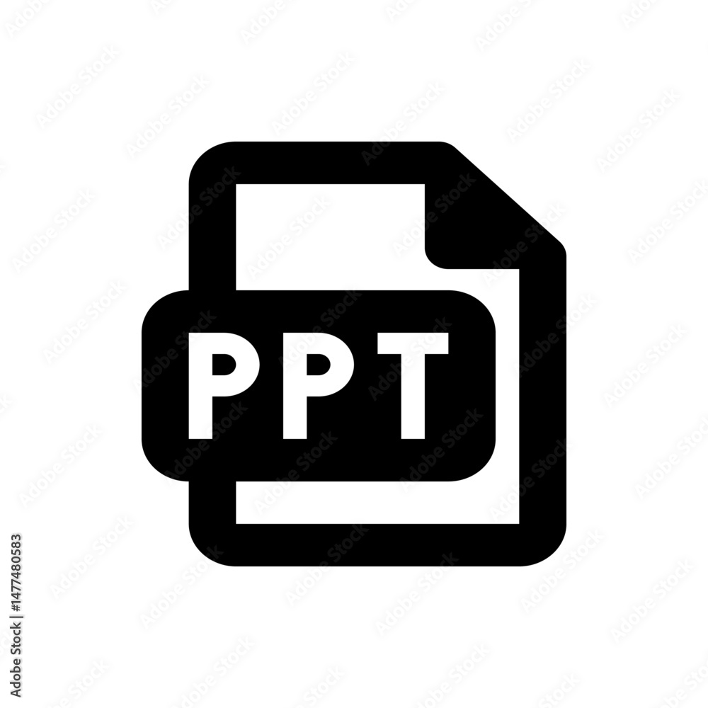 Poster black and white icon of a document with the letters ppt indicating a powerpoint presentation file fo